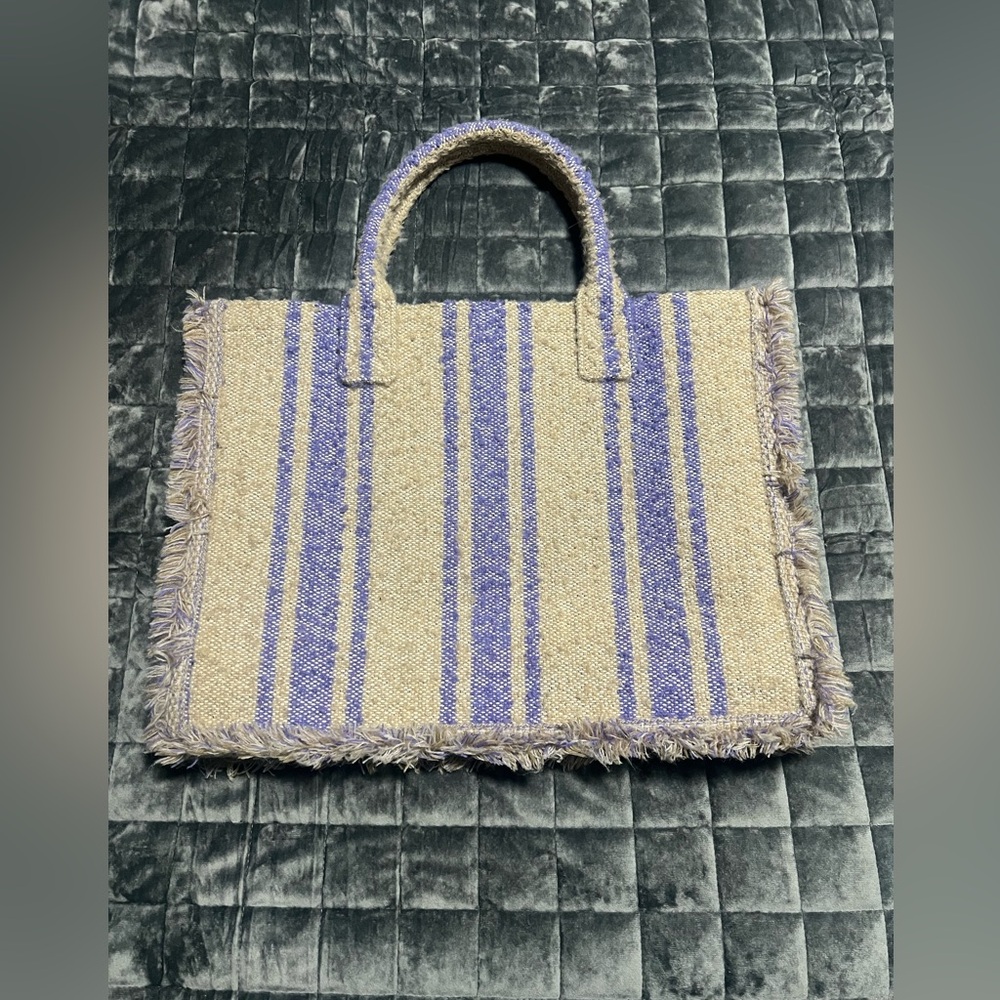 Sandro Beige and Purple Striped Tote - Picture 2 of 6